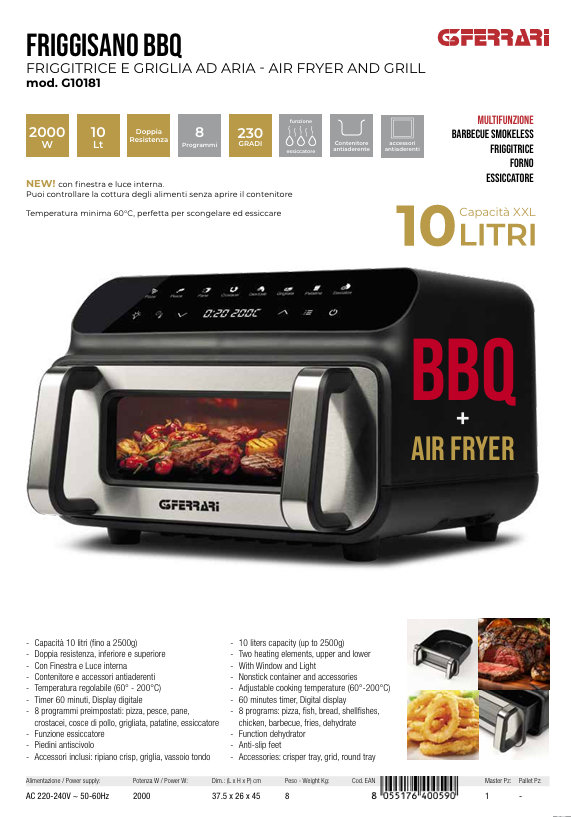 FRIGGITRICE AD ARIA G3 FERRARI 10 LITRI - immagine 2